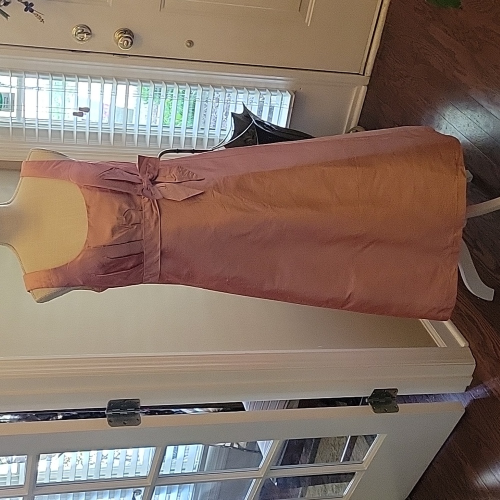 Dessy Collection rose pink silk tea length sleeveless dress empire waist…10 New